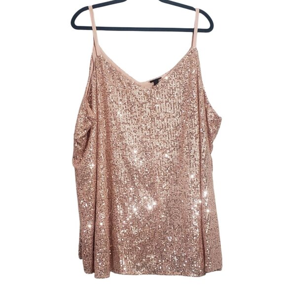 NWT Torrid Womens Rose Gold Sequin Camisole Tank Top Size 5 Party Sparkly Flirty - Picture 2 of 10